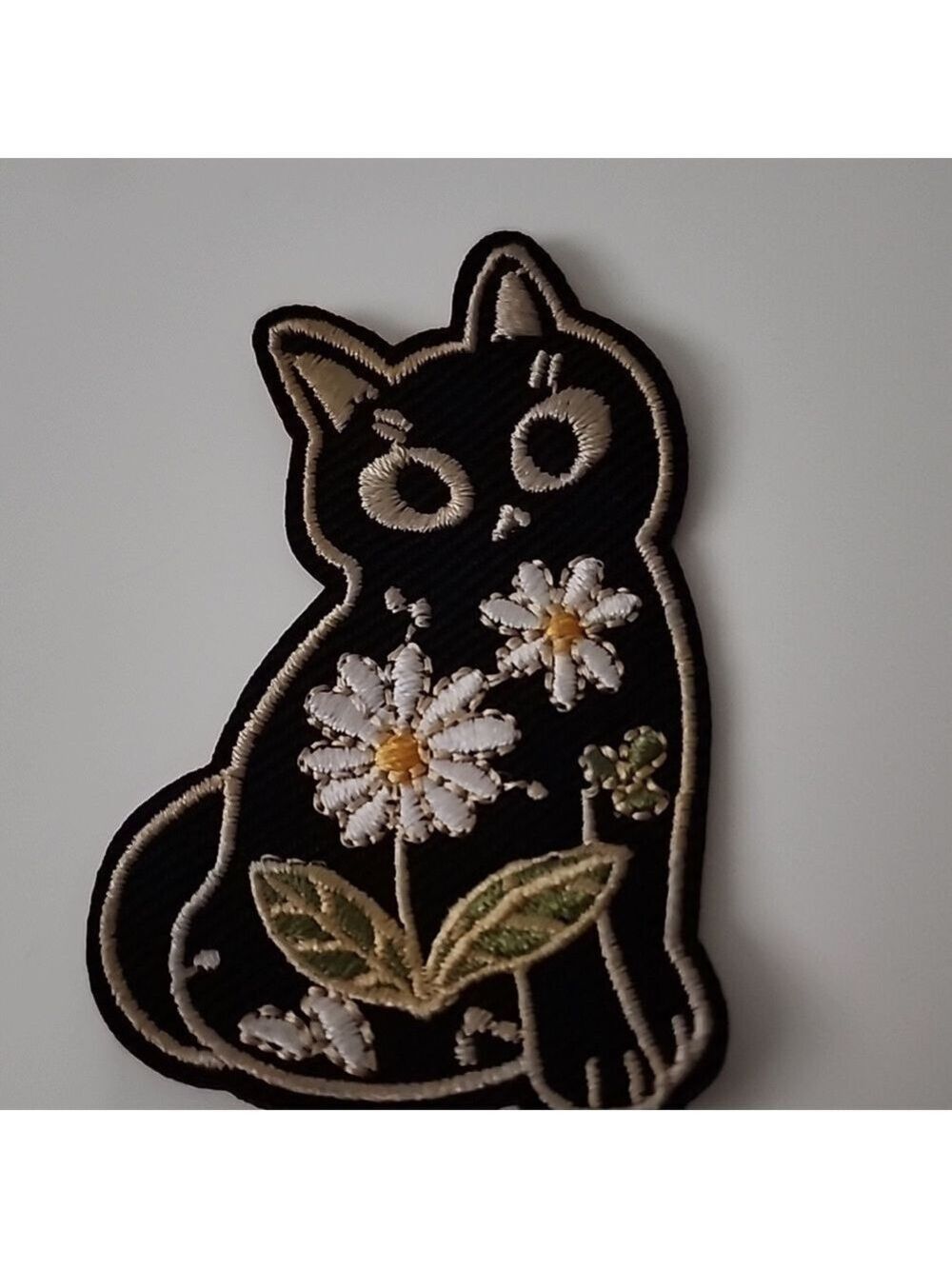 BOHO FLOWER Cat Whimsy IRON ON Patch Black Cat